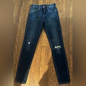 Blank NYC Dark Blue Distressed Mid Rise Skinny Jeans